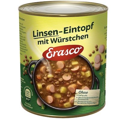 🍜 4x Erasco Linsen-Eintopf mit Würstchen (800g) ab 8,96€ (statt 13€)