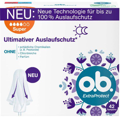 42er o.b. ExtraProtect Super Tampons mit extra Schutzflügeln ab 4,20€ (statt 5,45€)