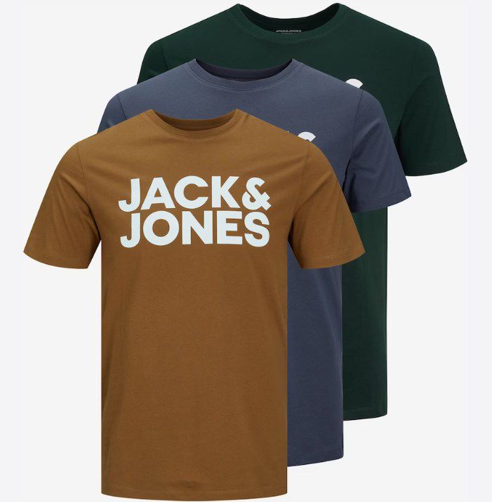 3er Pack Jack and Jones T Shirt mit Logo Print für 23,72€ (statt 28€)