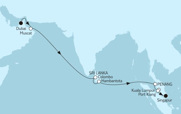 Last Minute: 15 Tage Dubai bis Singapur auf MeinSchiff inkl. VP, Balkonkabine & Flug ab 2.129€ p.P.