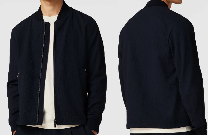 BOSS Slim Fit Jacke mit Strukturmuster Hanry in Marineblau für 210,99€ (statt 299€)