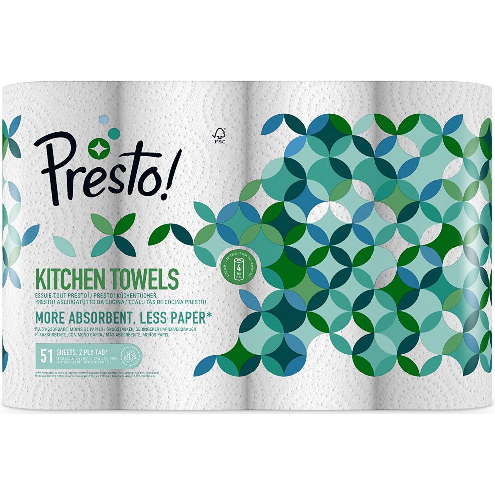 32 x 51 Blätter Presto! TAD Küchenrollen extra saugstark ab 21,81€ (statt 29€)