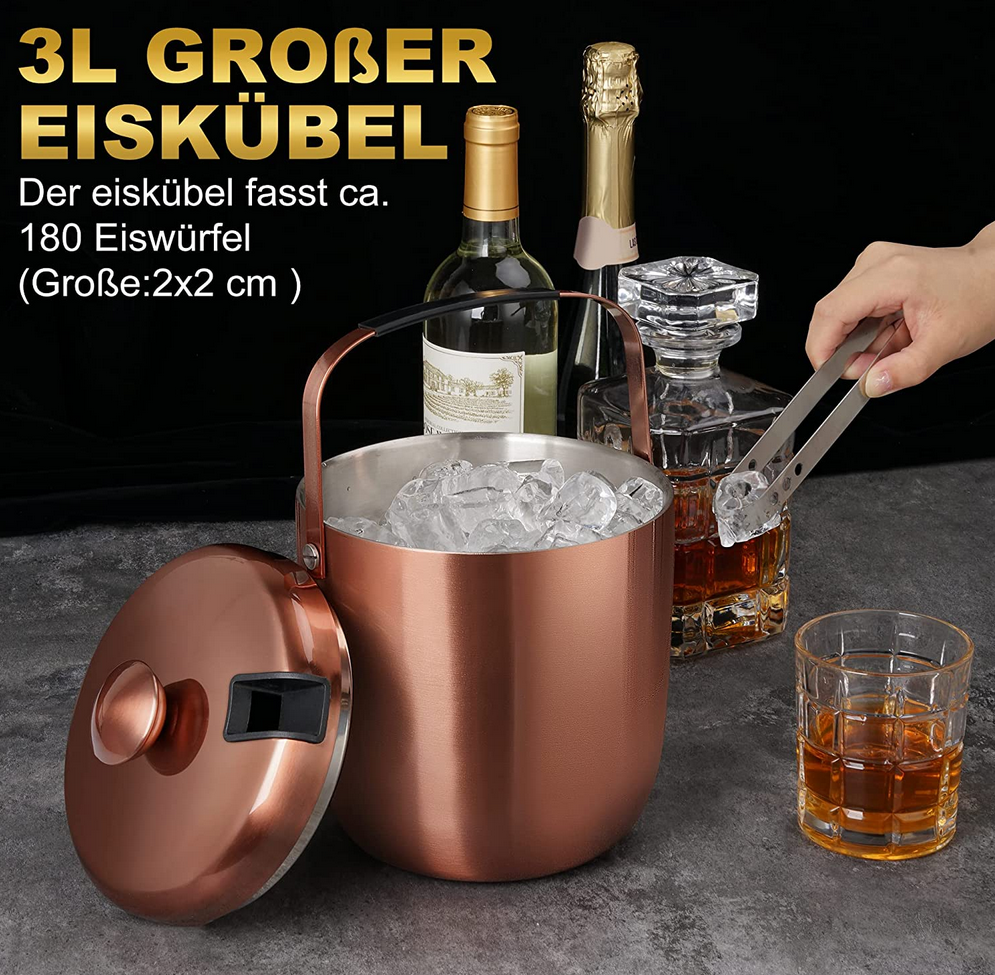 Spagic Eiskübel aus Edelstahl in Kupferoptik, 3L, Doppelwandig für 29,99€ (statt 50€)