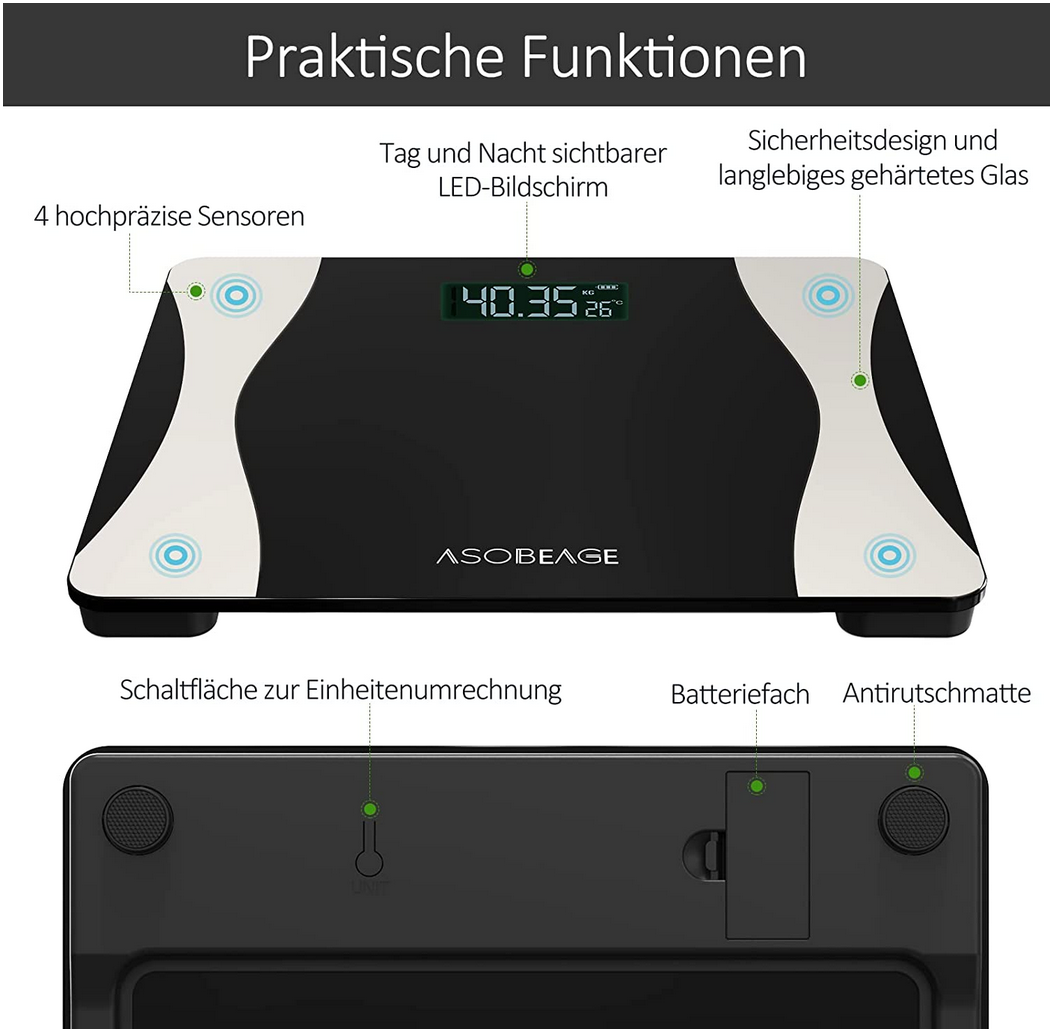 Asobeage Körperfettwaage mit App Funktion für 21,49€ (statt 43€)