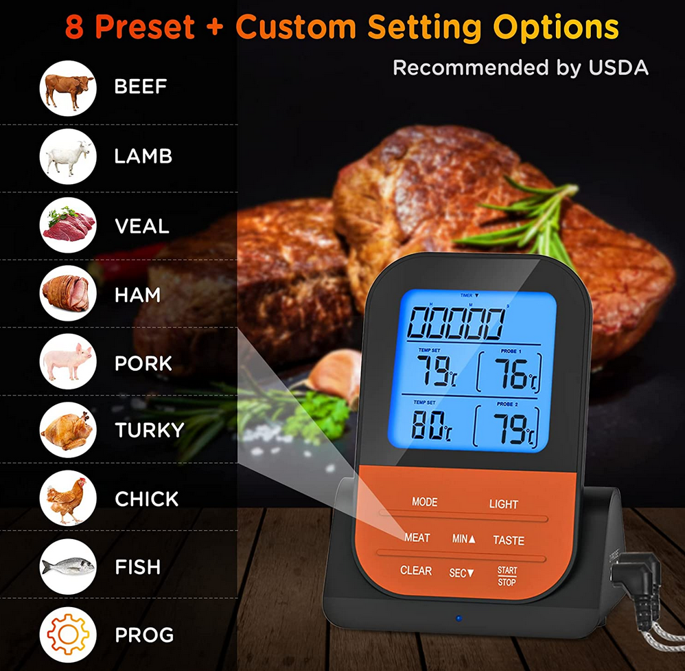 MixcMax Kabelloses Grillthermometer mit 2 Sonden für 9,99€ (statt 26€)