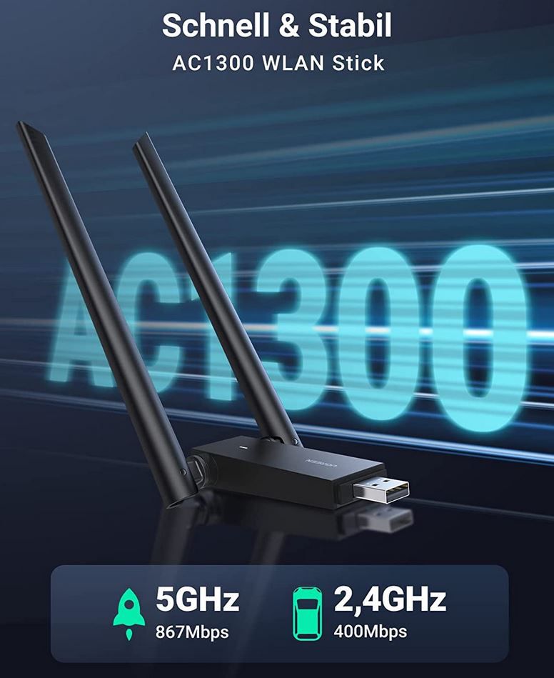 UGREEN AC1300 WLAN Stick mit Dualband für 11,99€ (statt 14€)