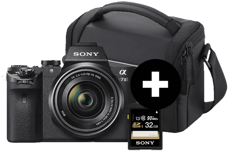 Sony Alpha 7 M2 Systemkamera + Objektiv + 32 GB SD Karte + Tasche für 744€ (statt 950€)