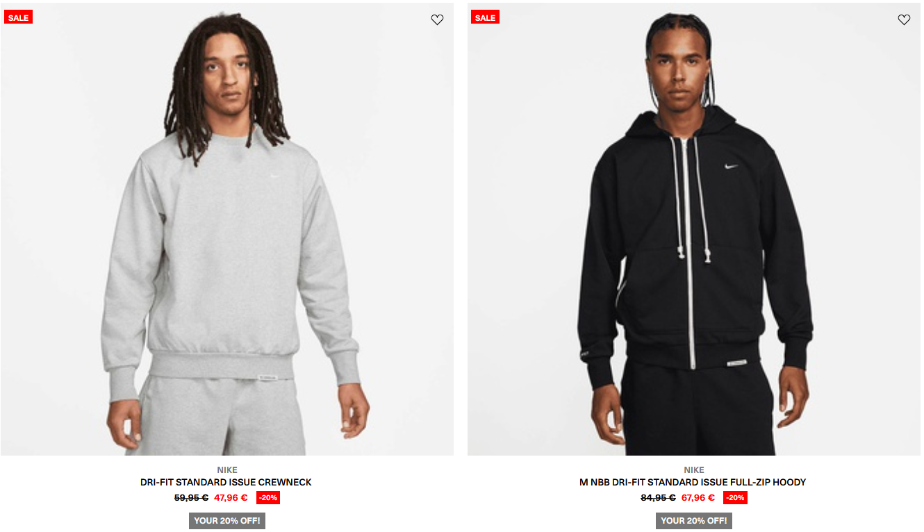 Kickz: 20% Rabatt auf Sportkleidung   z.B. Nike N31 Dri Fit Full Zip Hoody für 59,96€ (statt 90€)