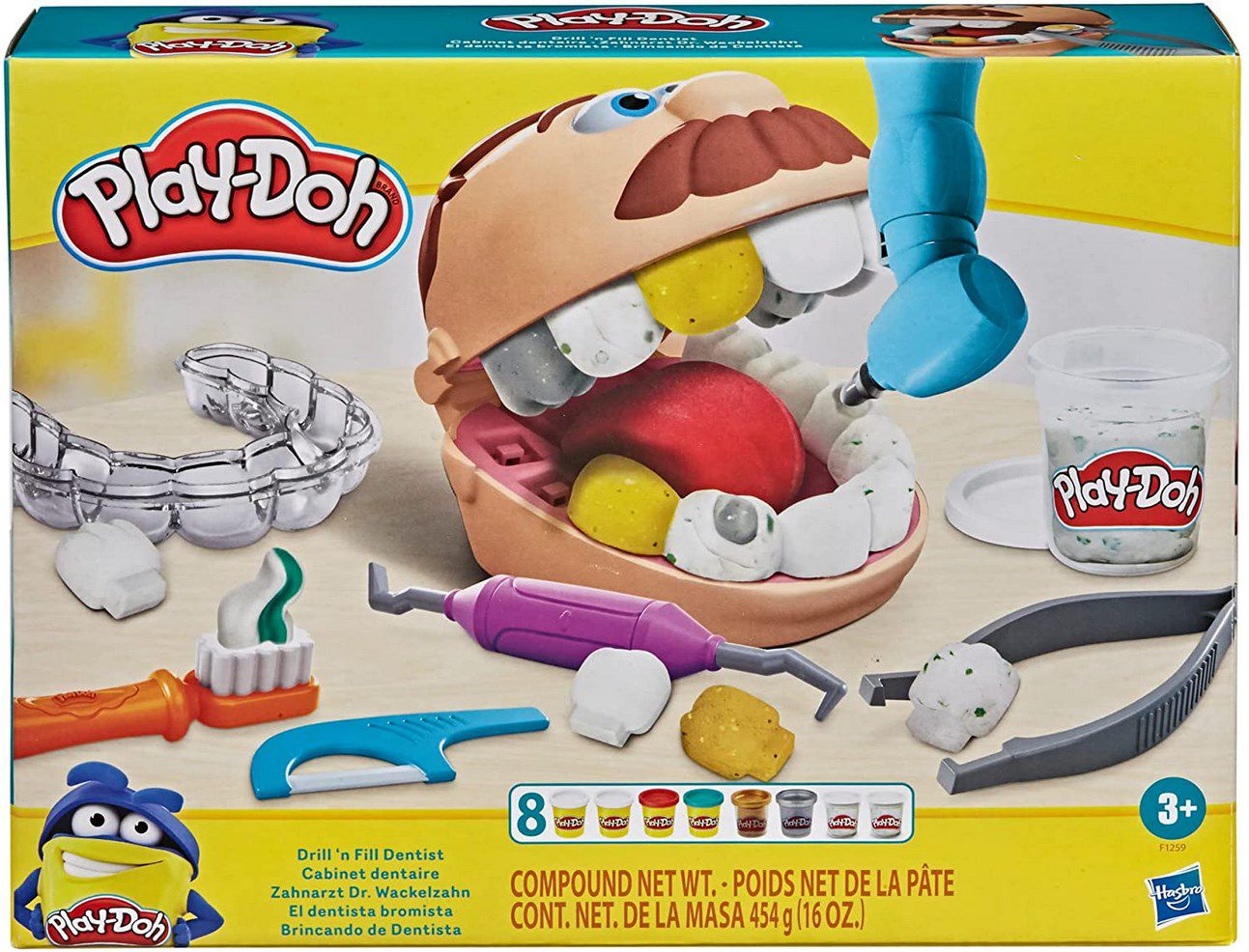 Play Doh Dr. Wackelzahn inkl. 10 Knetwerkzeugen, 8 Dosen à 56g für 11,19€ (statt 17€)