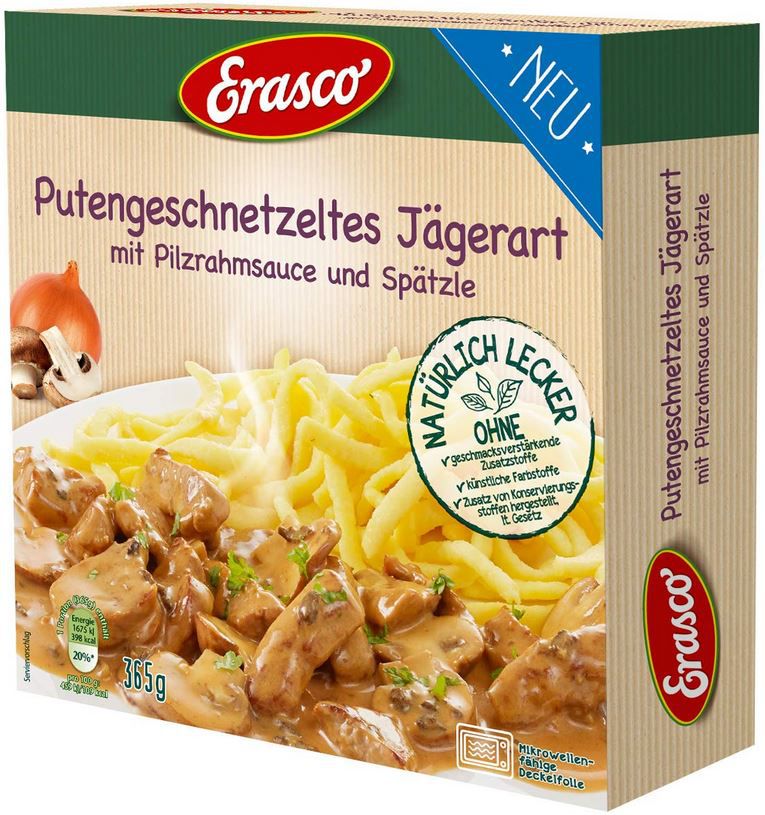 4x Erasco Putengeschnetzeltes mit Pilzrahmsauce und Spätzle ab 10,76€ (statt 13€)   Prime Sparabo