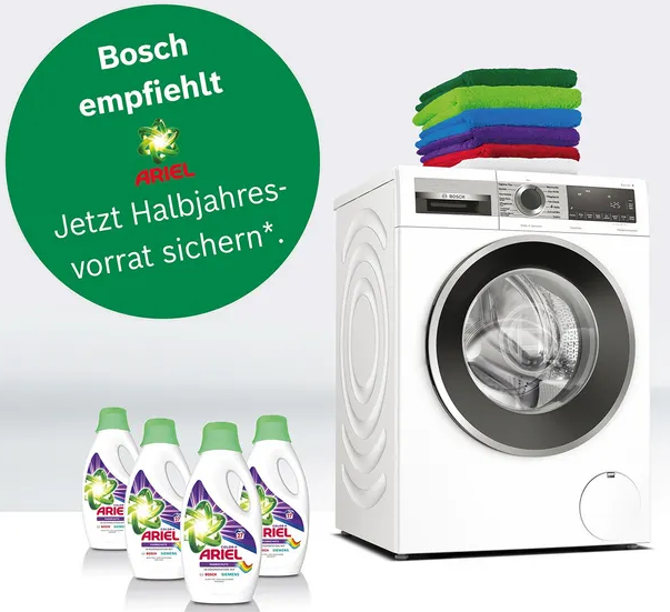 BOSCH WAU28R02 Serie 6 Waschmaschine, 9Kg ab 689,99€ (statt 1.099€) + 4 Flaschen Ariel Color gratis