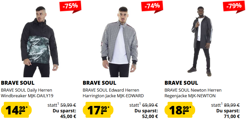 SportSpar: Brave Soul London Jacken Sale   z.B. Brave Soul Jesse Jacke ab 12,99€   Ab 50€ VSK Frei