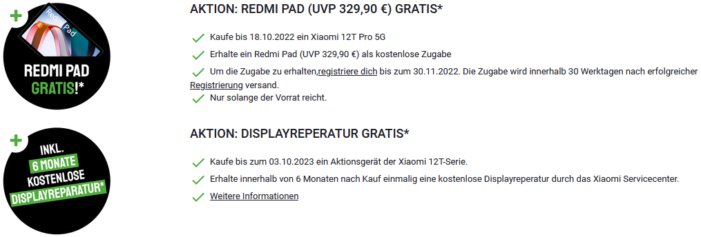 Xiaomi 12T Pro 5G + Redmi Pad für 99€ + Vodafone Allnet Flat mit 25GB für 34,99€ mtl. + 100€ Bonus