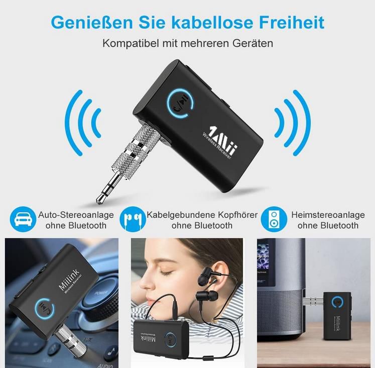 1Mii Bluetooth 5.0 Aux Receiver mit Freisprechfunktion für 10,44€ (statt 19€)