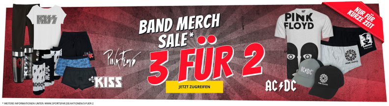 SportSpar: 3 für 2 Merch Sale   z.B. ACDC Iso Becher + Pink Floyd T Shirt + ACDC Shorts für 17€ (statt 30€)
