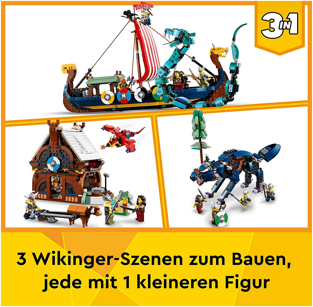 LEGO 31132 Creator 3in1 Wikingerschiff mit Midgardschlange für 72,23€ (statt 86€)