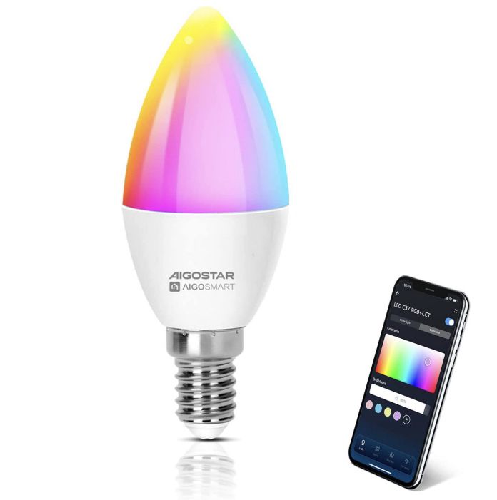 Aigostar E14 RGB WLAN Glühbirne mit App Steuerung für 4,99€   Prime