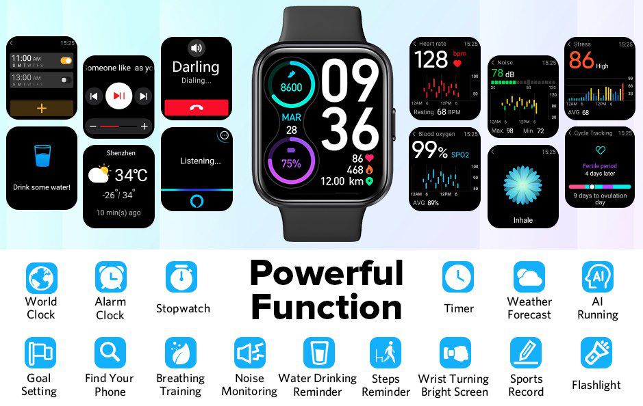 Aeac 1,7 Zoll Smartwatch mit Fitness Funktion für 24,49€ (statt 60€)