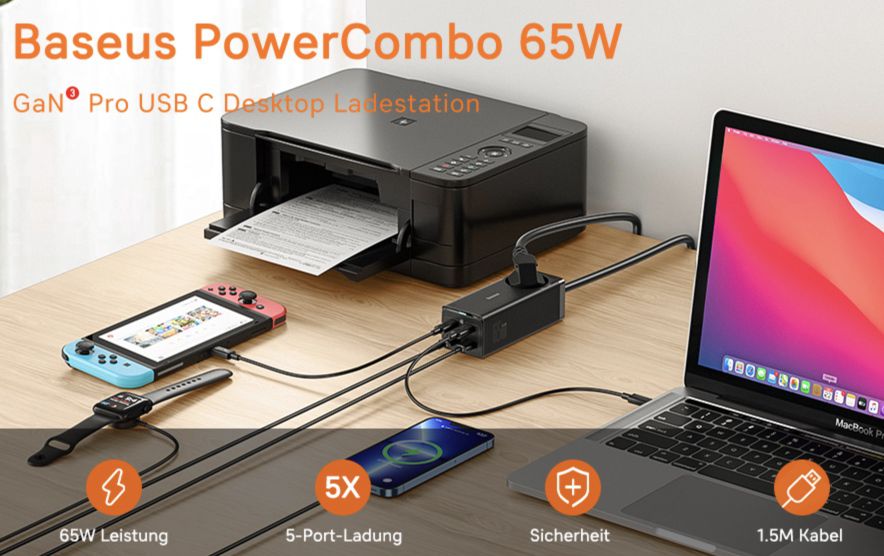 Baseus PowerCombo 65W Ladestation für 41,99€ (statt 60€)