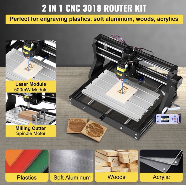 VEVOR CNC 3018 Pro Graviermaschine mit 500mW für 90,99€ (statt 180€)