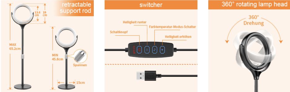 Sunmas LED Ringlicht mit ø 20cm & 66 LEDs für 17,99€ (statt 35€)