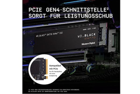 WD Black »SN770 NVMe« 500GB Gaming SSD mit 5.000 MB/s für 49,99€ (statt 70€)