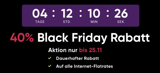 PYUR Black Friday Deals   40% Rabatt (dauerhaft!) auf Internet Tarife   z.B. 1.000 Mbit/s nur 33€ mtl.