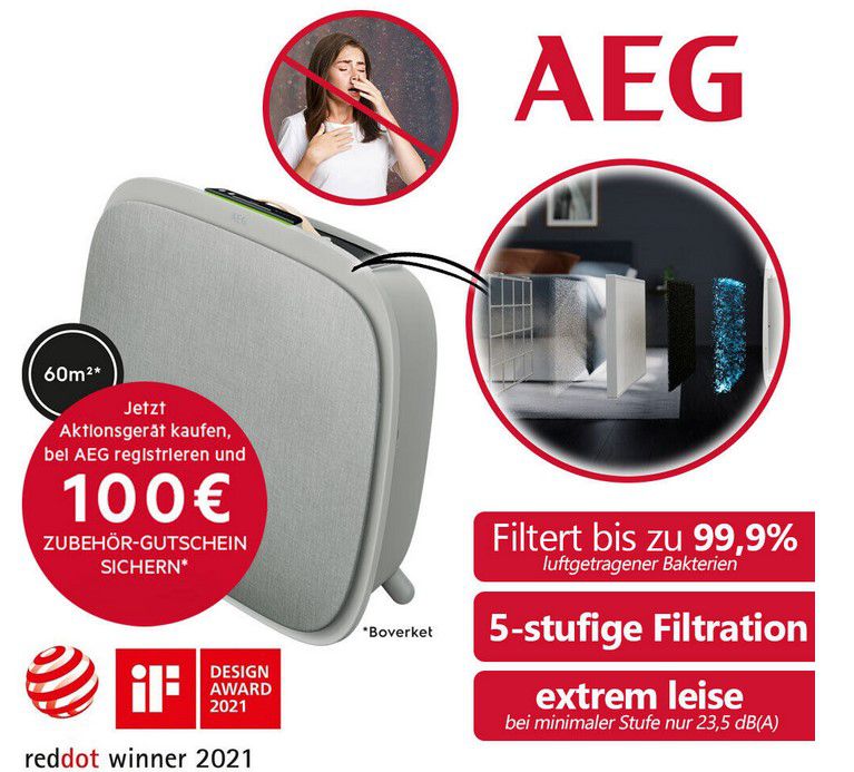 AEG AX71 304GY Luftreiniger 60 m² für 109€ (statt 179€)