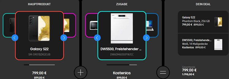 Samsung Galaxy S22 + DW5500 Geschirrspüler für 799€ (statt 1.160€)