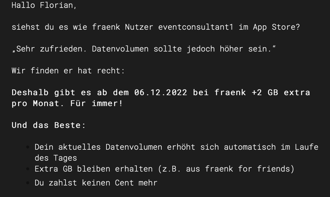 🔥 fraenk: monatlich kündbare Telekom Allnet Flat + 8GB LTE nur 10€ mtl.