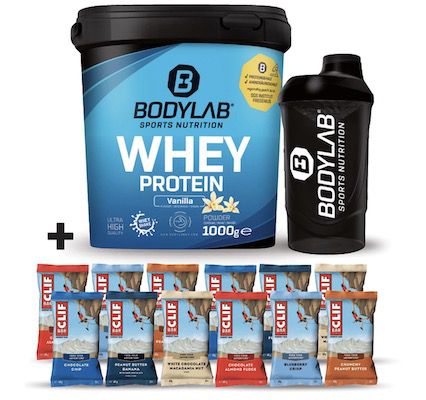 12x Clif Bar Energieriegel Mixed Box + 1kg Whey + Shaker für 37,95€ (statt 47€)