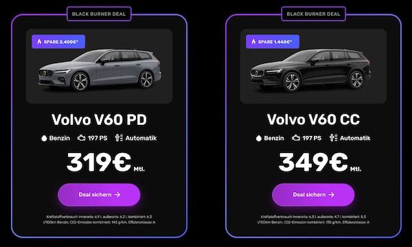 MeinAuto.de Black Leasing Deals   z.B. Volvo V60 ab 319€ mtl.