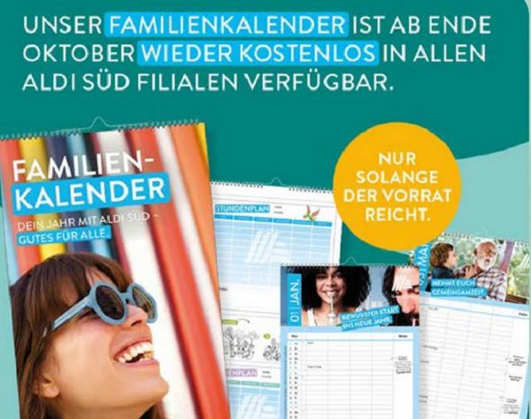 Gratis: Familienkalender 2024 bei Aldi Süd   ab 2.11.