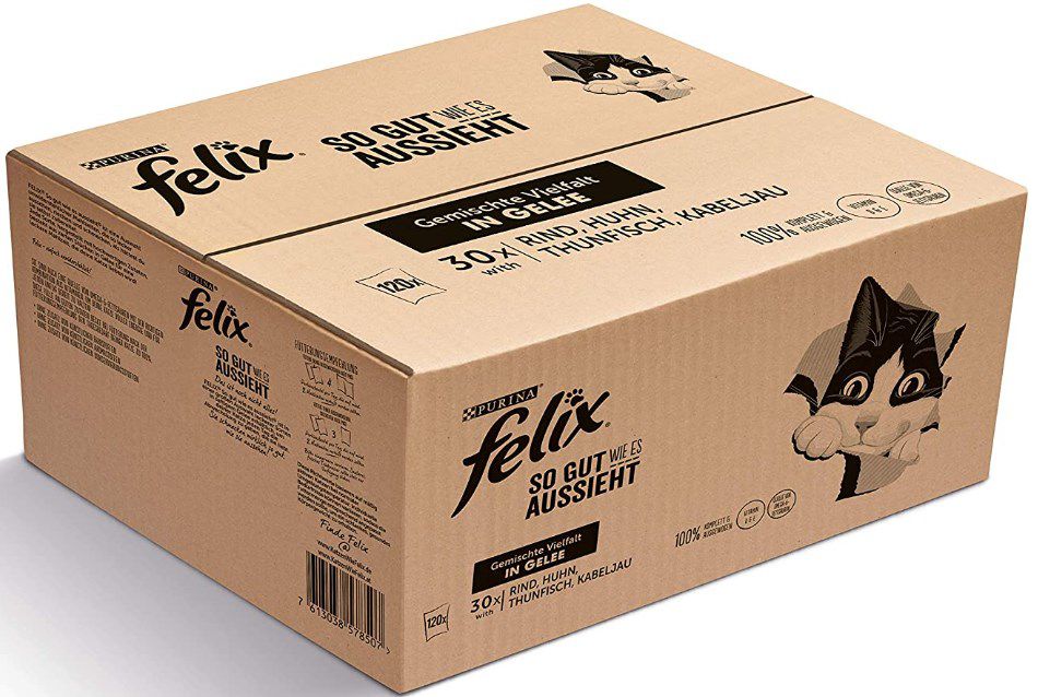 120er Pack Sorten Mix FELIX Katzenfutter nass in Gelee ab 28,79€ (statt 37€)   Spar Abo