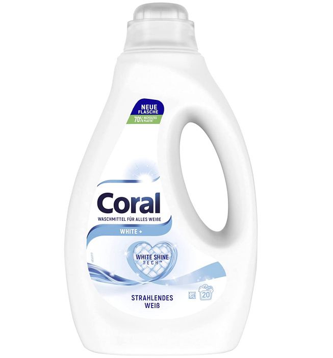 Coral Waschmittel White+ Flüssigwaschmittel für Weiß (20 WL) ab 2,93€ (statt 4€)   Prime Sparabo