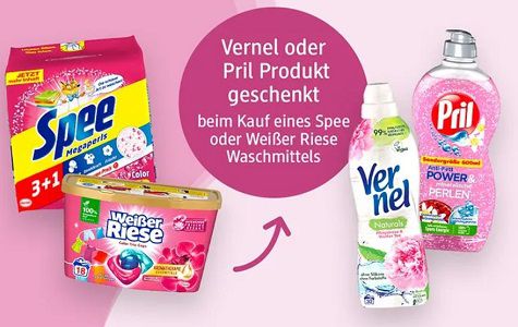 dm: Waschmittel von Spee oder Weißer Riese kaufen dann ein Produkt von Pril oder Vernel gratis dazu