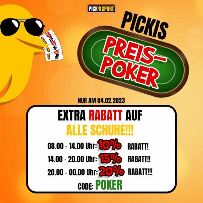 Picksport Preis-Poker 20% Finaler Rabatt auf ALLE Schuhe &#8211; bis Mitternacht