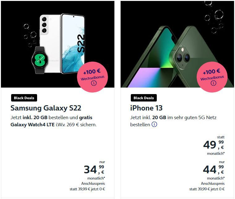 o2 Black Friday Deals   z.B. iPhone 13 für 25€ + Allnet Flat + 20GB LTE ab 44,99€ mtl.