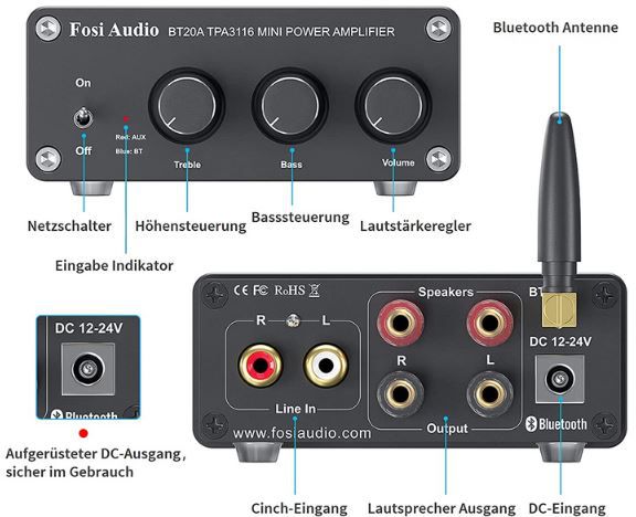 Fosi Audio BT20A Bluetooth 2 Kanal Verstärker für 69,99€ (statt 100€)