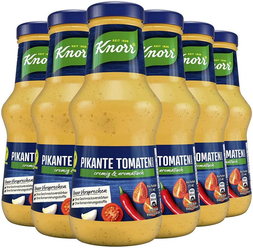6er Pack Knorr Pikante Tomaten Sauce, 250ml ab 7,16€ (statt 9€)   Prime Sparabo
