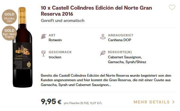 10 Flaschen Castell Colindres Gran Reserva + Gratis Flasche Wein für 52,89€ (statt 100€)