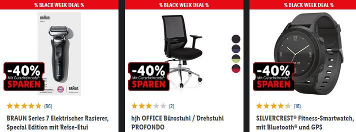 LIDL Black Week mit 40% Rabatt   z.B. BOSCH Küchenmaschine für 66€ (statt 100€)