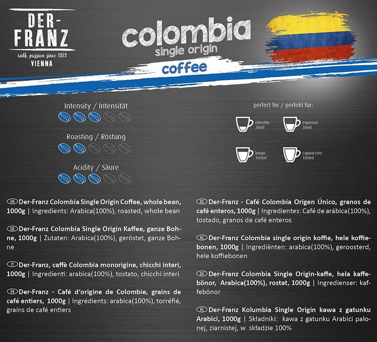 1Kg Der Franz Colombia Single Origin Bohnenkaffee für 9,79€ (statt 15€)
