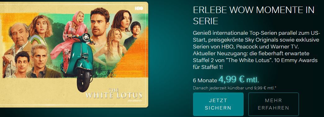 WOW TV: 50% auf 6 Monatsabos   z.B. 6 Mon. WOW Serien für 4,99€ mtl.