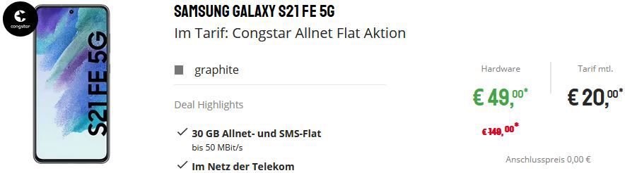 congstar Cyber Week mit Telekom Flat + 30GB LTE für 20€ mtl.   z.B. Google Pixel 6a für 4,95€
