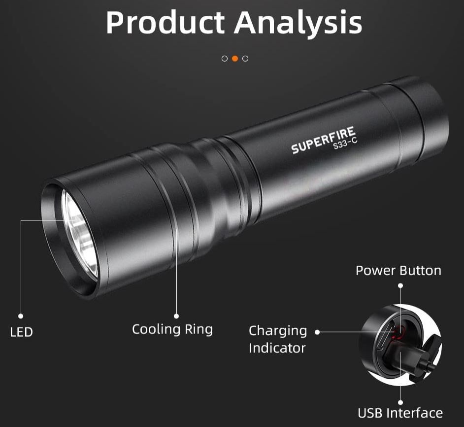 SuperFire S33 C Mini LED Akku Taschenlampe mit 4 Modi für 9,34€ (statt 17€)