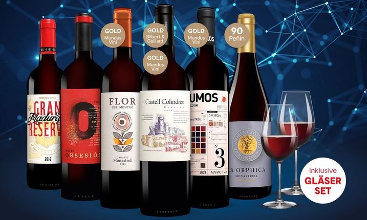 6 Flaschen Rotwein + Gläser Set im Cyber Wine Paket für 35,98€ (statt 67€)