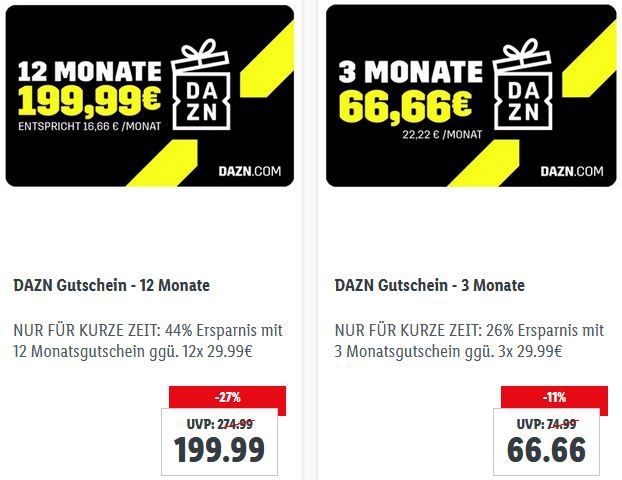 DAZN (statt 12 für Lidl: 🔥 300€) 199,99€ Monate