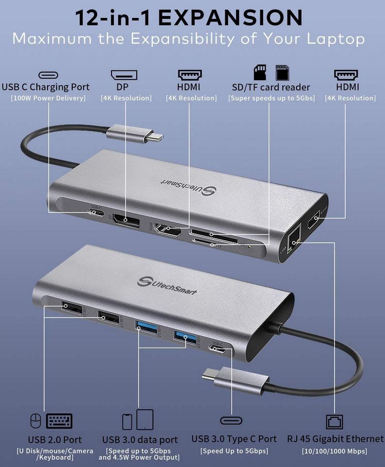 UtechSmart 12 in 1 Docking Station mit Triple Display Dock für 56,99€ (statt 76€)