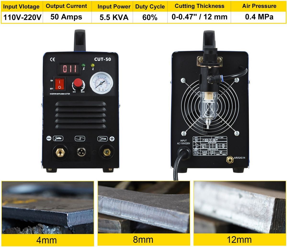 Vevor CUT 50 HF Inverter Plasmaschneider, 12 mm für 84,69€ (statt 121€)